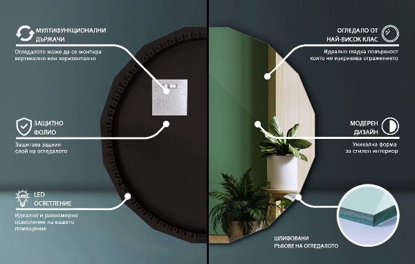 Espelho poligonal LED 60x60 cm