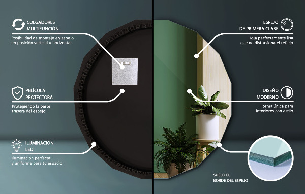 Espelho poligonal LED 80x80 cm