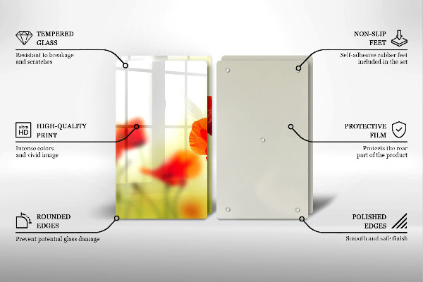 Placa de proteção para o fogão Flores vermelhas papoilas