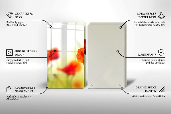 Placa de proteção para o fogão Flores vermelhas papoilas