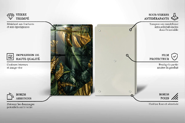 Tampa de parede do fogão a gás Folhas douradas de monstera