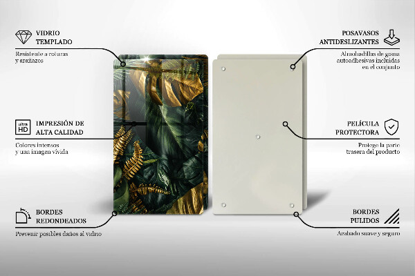 Tampa de parede do fogão a gás Folhas douradas de monstera