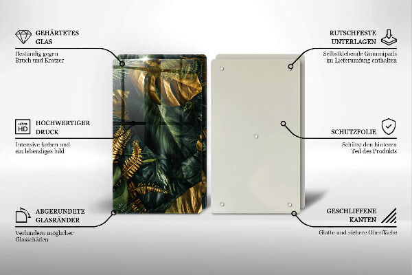 Tampa de parede do fogão a gás Folhas douradas de monstera