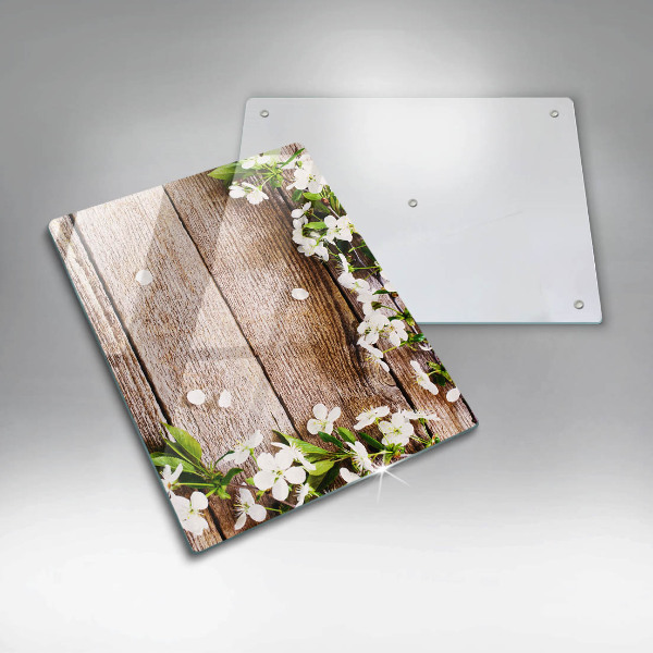Protetor de bancada Flores brancas nas tábuas