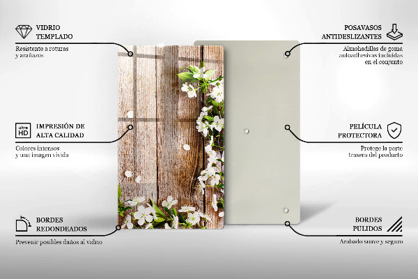 Protetor de bancada Flores brancas nas tábuas