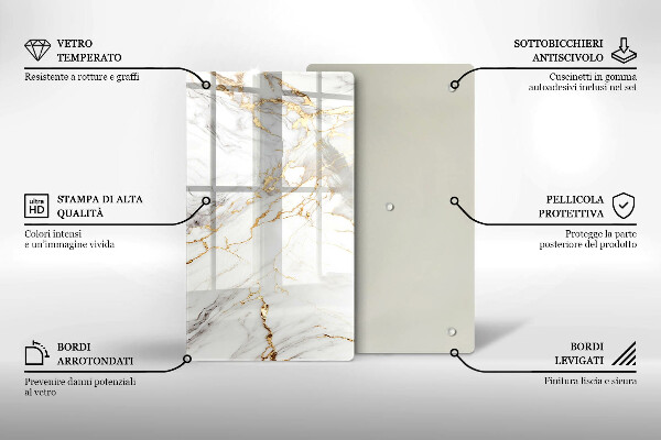 Proteção para placa de indução Mármore claro com dourado