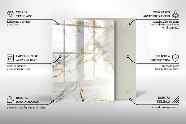 Proteção para placa de indução Mármore claro com dourado