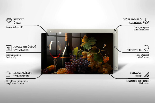 Tampa da placa de indução Um copo de vinho e uvas