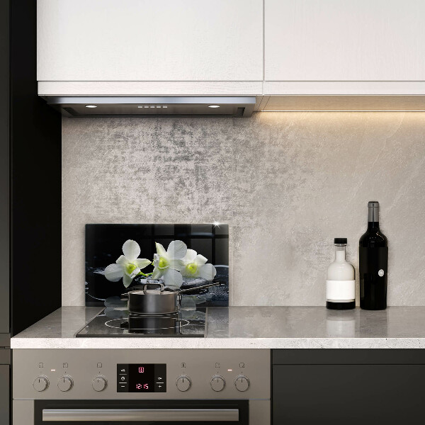 Tampa de parede do fogão a gás Flores Brancas em Água Zen