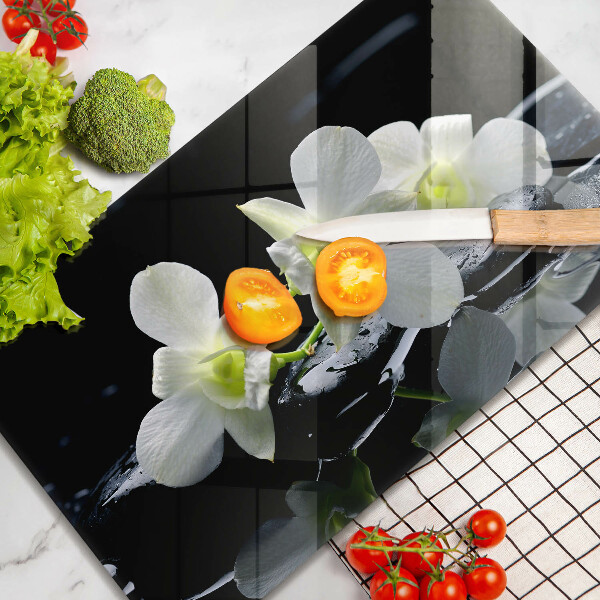 Tampa de parede do fogão a gás Flores Brancas em Água Zen