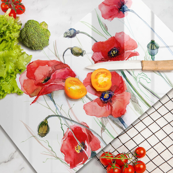 Vidro para placas de indução flores de papoulas vermelhas