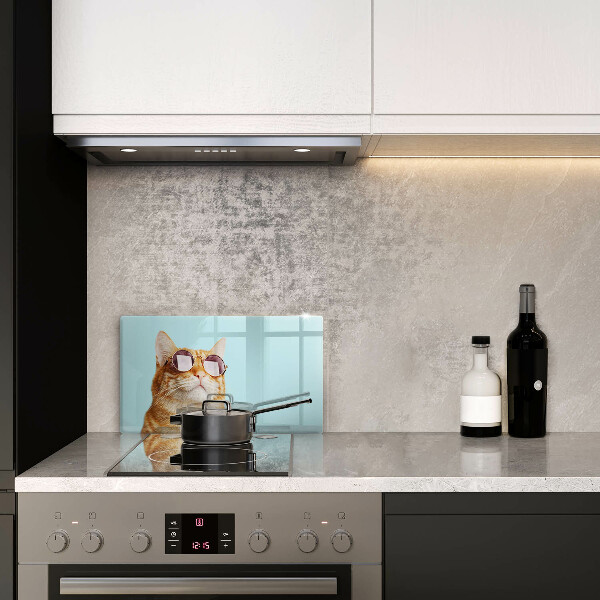 Tampa de parede do fogão a gás Um gato ruivo com óculos