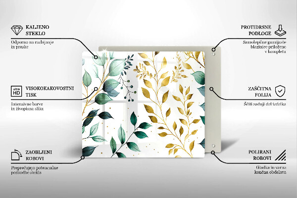 Protetor placa de indução Folhas verdes e douradas