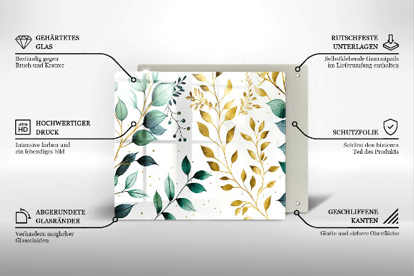 Protetor placa de indução Folhas verdes e douradas