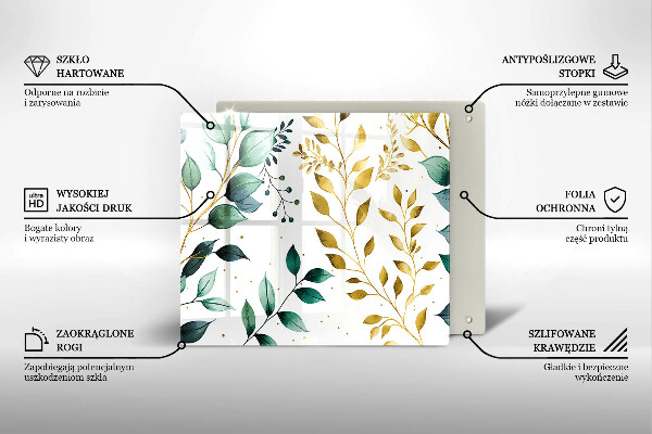 Protetor placa de indução Folhas verdes e douradas