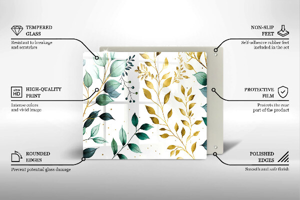 Protetor placa de indução Folhas verdes e douradas