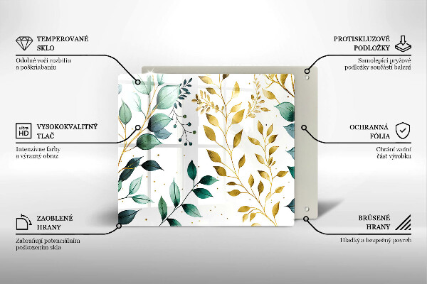 Protetor placa de indução Folhas verdes e douradas