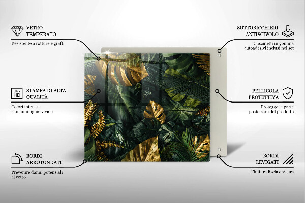 Protetor placa de indução Folhas de Monstera Dourada