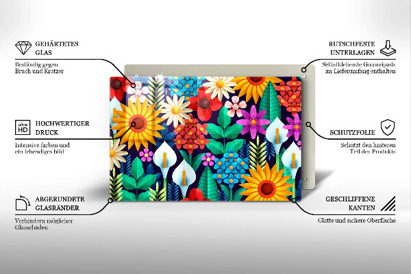 Protetor para fogão de vidro Ilustração de um prado de flores