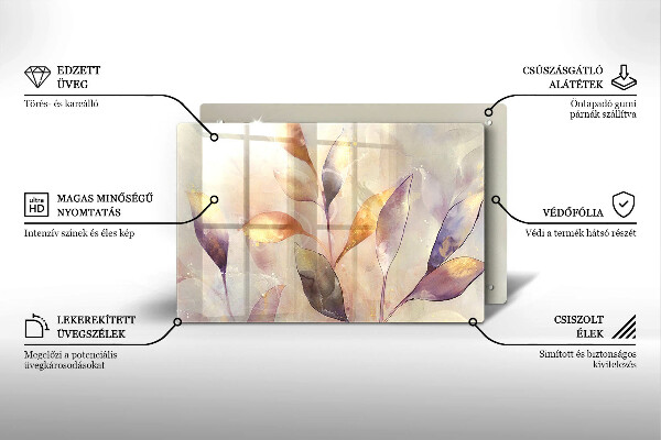 Protetor de fogão de vidro Folhas boho pintadas