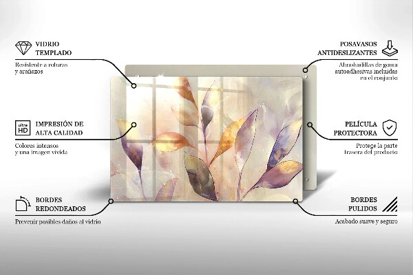 Protetor de fogão de vidro Folhas boho pintadas