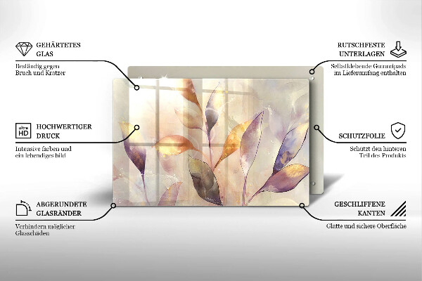 Protetor de fogão de vidro Folhas boho pintadas