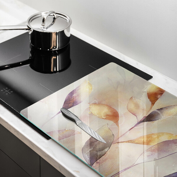 Protetor de fogão de vidro Folhas boho pintadas