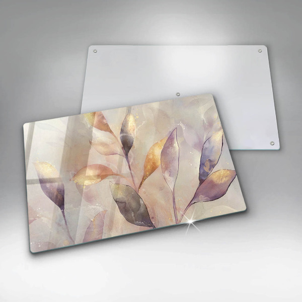 Protetor de fogão de vidro Folhas boho pintadas