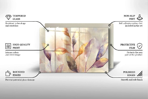 Protetor de fogão de vidro Folhas boho pintadas