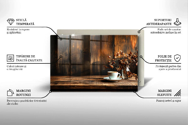 Cobertura placa vitrocerámica Uma xícara de café e madeira