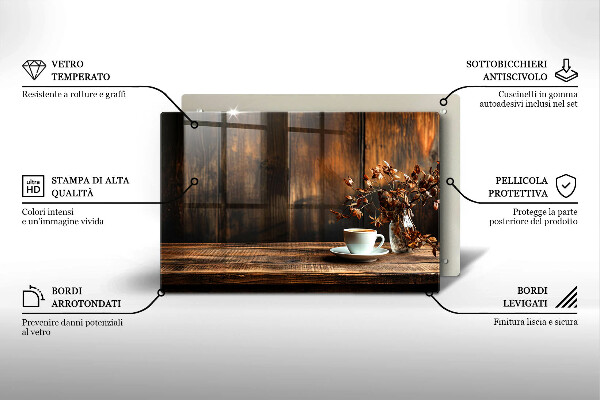 Cobertura placa vitrocerámica Uma xícara de café e madeira