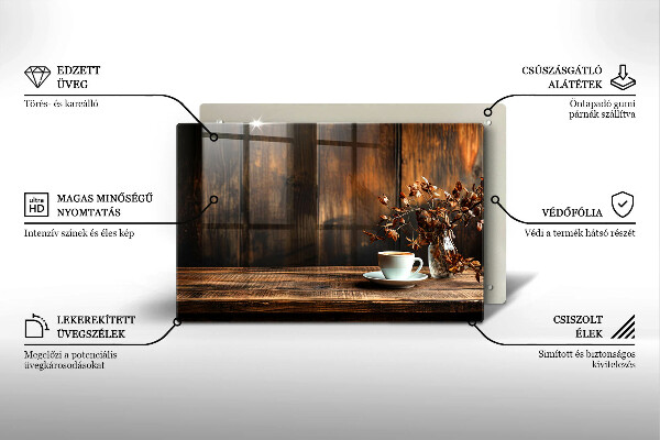 Cobertura placa vitrocerámica Uma xícara de café e madeira