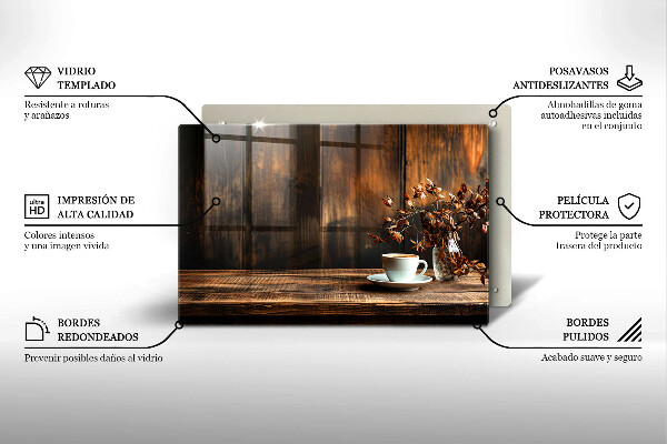 Cobertura placa vitrocerámica Uma xícara de café e madeira