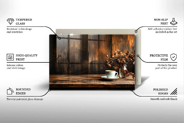 Cobertura placa vitrocerámica Uma xícara de café e madeira