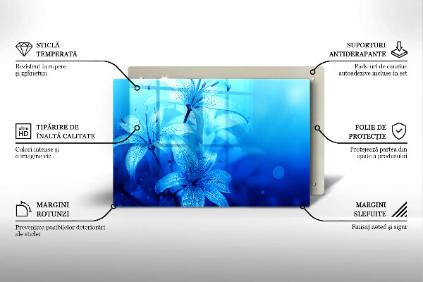 Protetor em vidro para fogão Flores azuis