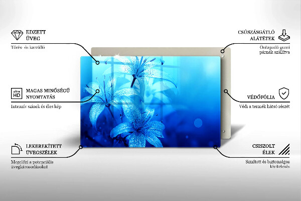 Protetor em vidro para fogão Flores azuis