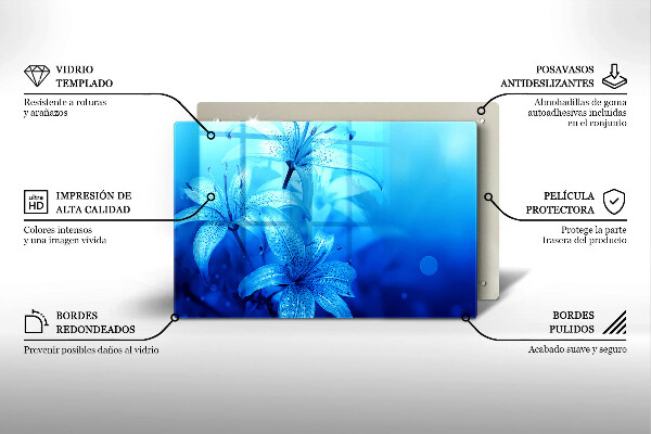 Protetor em vidro para fogão Flores azuis