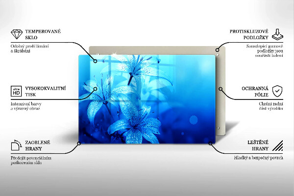 Protetor em vidro para fogão Flores azuis