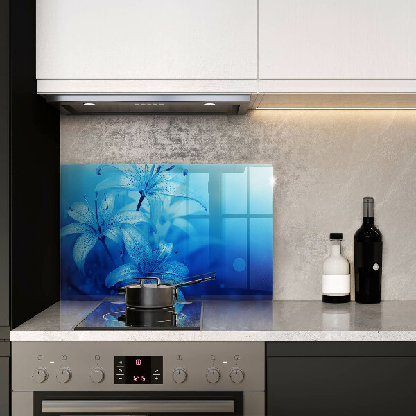 Protetor em vidro para fogão Flores azuis