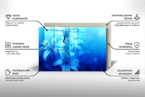 Protetor em vidro para fogão Flores azuis