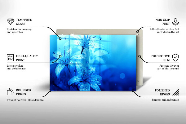 Protetor em vidro para fogão Flores azuis