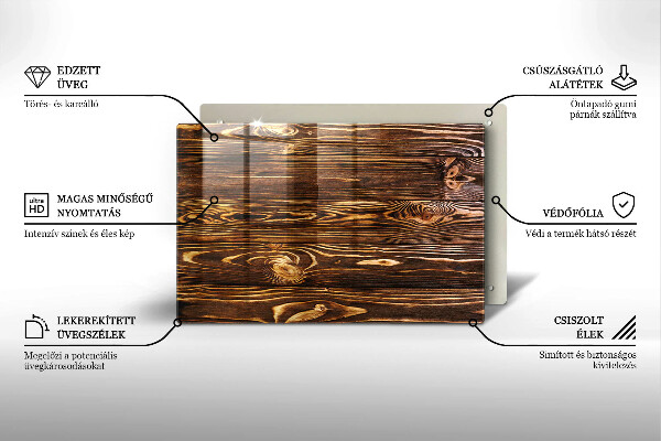 Protetor em vidro para fogão Textura de madeira