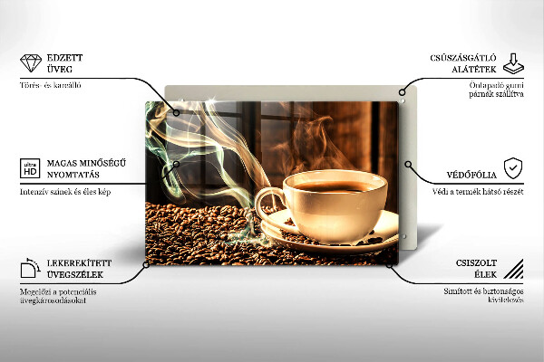 Protetor de fogão de vidro Uma xícara e grãos de café