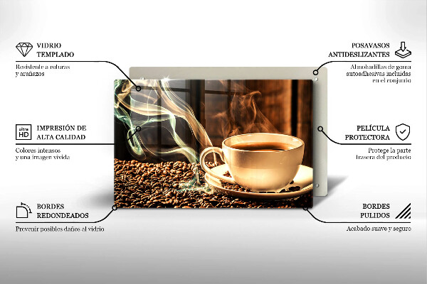 Protetor de fogão de vidro Uma xícara e grãos de café