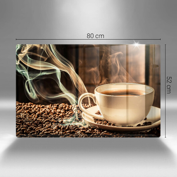 Protetor de fogão de vidro Uma xícara e grãos de café