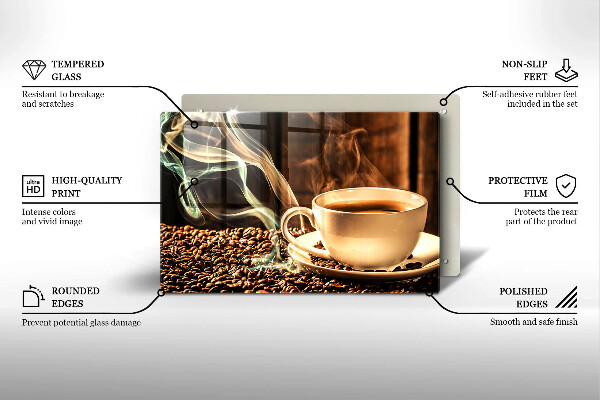 Protetor de fogão de vidro Uma xícara e grãos de café