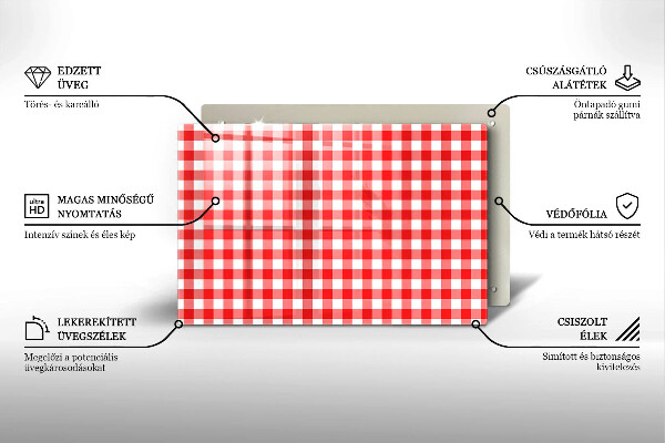 Protetor em vidro para fogão Xadrez vermelho e branco
