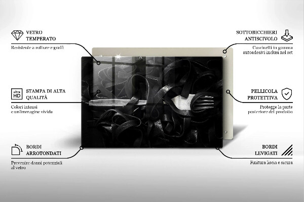 Protetor em vidro para fogão Massa Tagliatelle preta
