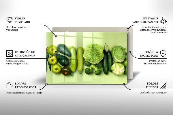 Protetor de fogão de vidro Frutas e vegetais verdes