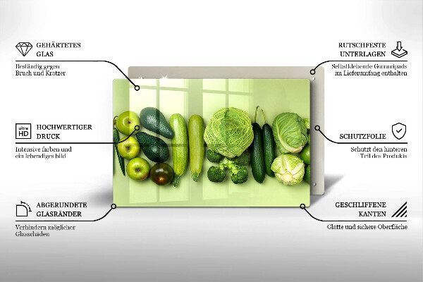 Protetor de fogão de vidro Frutas e vegetais verdes